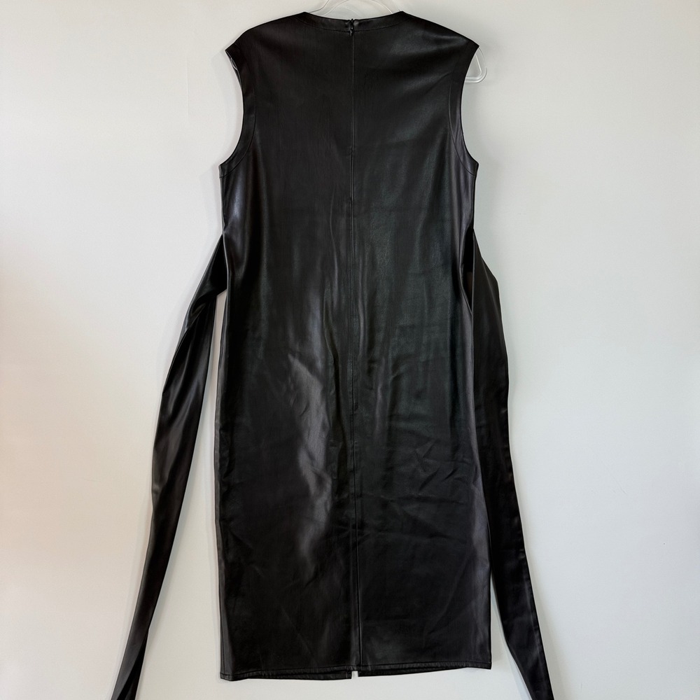 Modern Citizen Pilar Tie-Front Dress Women L Black Vegan Leather Midi MC20D94 - Picture 10 of 16